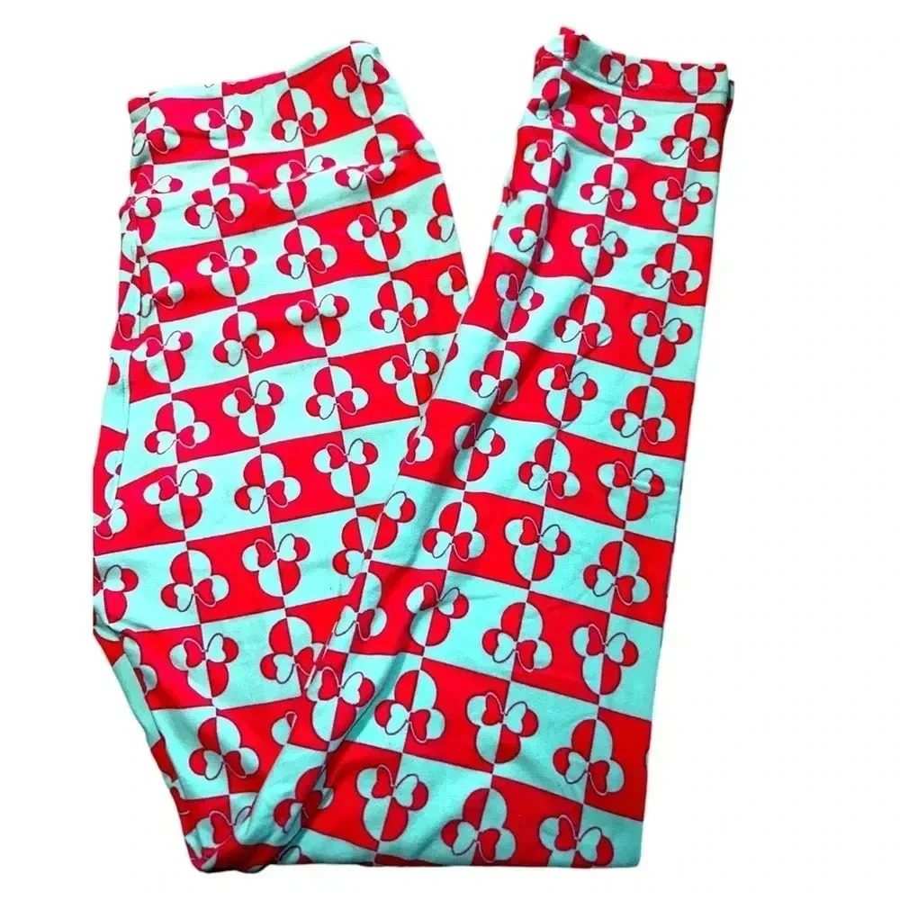Lularoe One size Disney leggings . Minnie Mouse on turquoise. NWT